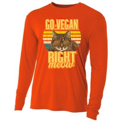 Go Vegan Right Meow Vegetarian Cool Gift Cooling Performance Long Sleeve Crew