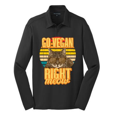 Go Vegan Right Meow Vegetarian Cool Gift Silk Touch Performance Long Sleeve Polo