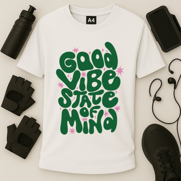 Good Vibe State Of Mind Retro Quote Cooling Performance Crew T-Shirt