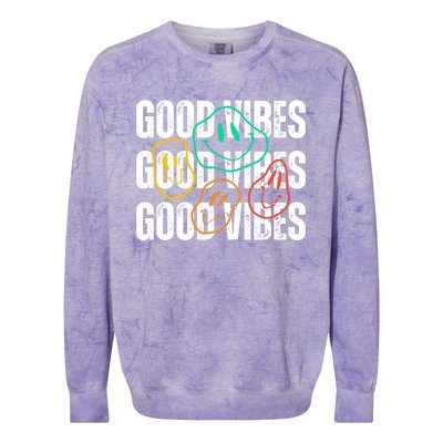 Good Vibes Smiley Retro Vintage Colorblast Crewneck Sweatshirt