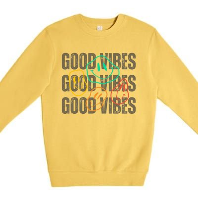 Good Vibes Smiley Retro Vintage Premium Crewneck Sweatshirt