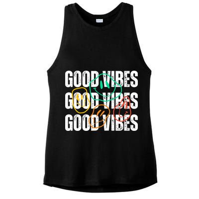Good Vibes Smiley Retro Vintage Ladies PosiCharge Tri-Blend Wicking Tank