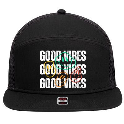 Good Vibes Smiley Retro Vintage 7 Panel Mesh Trucker Snapback Hat