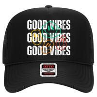 Good Vibes Smiley Retro Vintage High Crown Mesh Back Trucker Hat