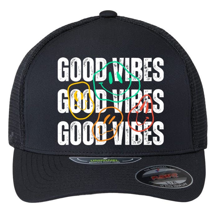 Good Vibes Smiley Retro Vintage Flexfit Unipanel Trucker Cap