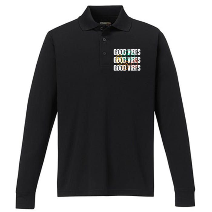 Good Vibes Smiley Retro Vintage Performance Long Sleeve Polo