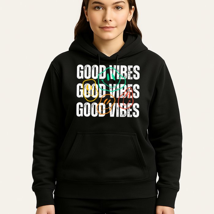 Good Vibes Smiley Retro Vintage Hoodie