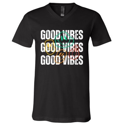 Good Vibes Smiley Retro Vintage V-Neck T-Shirt