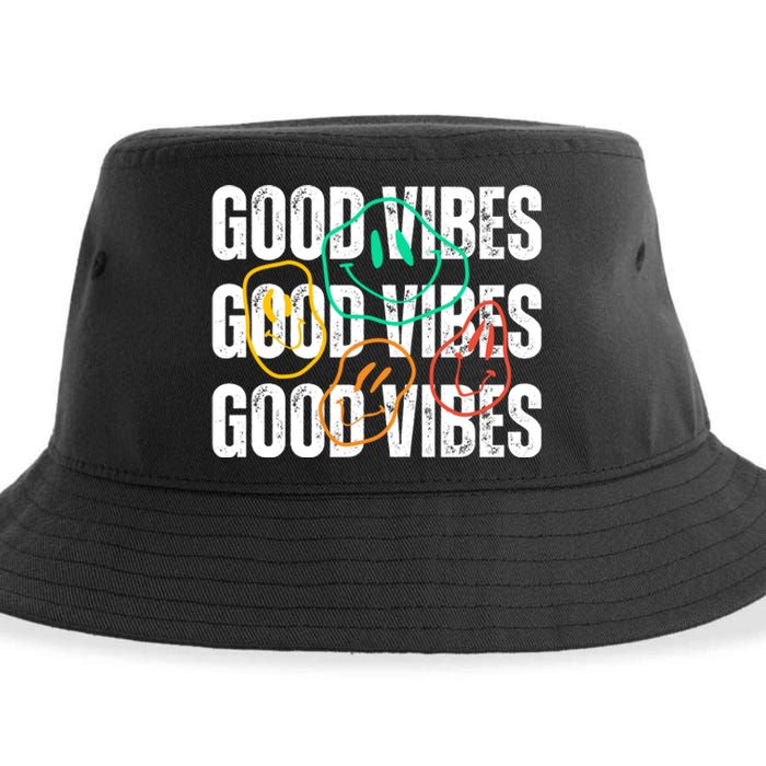 Good Vibes Smiley Retro Vintage Sustainable Bucket Hat