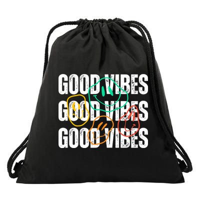 Good Vibes Smiley Retro Vintage Drawstring Bag