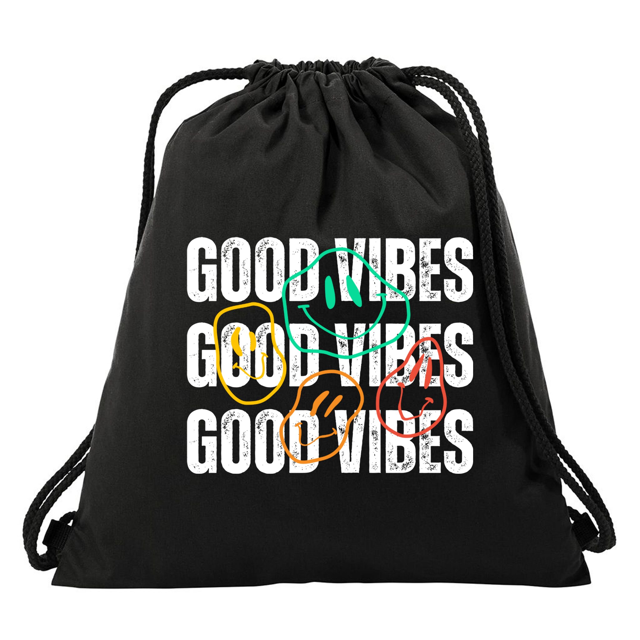 Good Vibes Smiley Retro Vintage Drawstring Bag