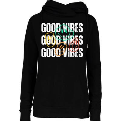 Good Vibes Smiley Retro Vintage Womens Funnel Neck Pullover Hood