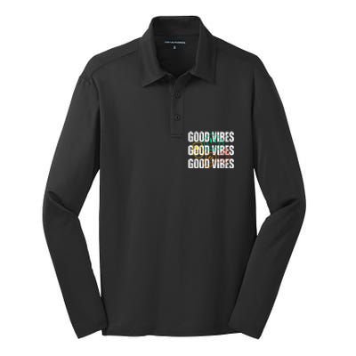 Good Vibes Smiley Retro Vintage Silk Touch Performance Long Sleeve Polo