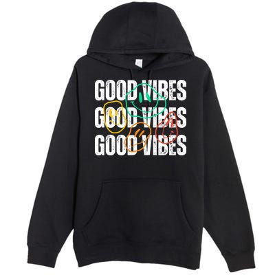 Good Vibes Smiley Retro Vintage Premium Pullover Hoodie