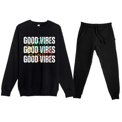 Good Vibes Smiley Retro Vintage Premium Crewneck Sweatsuit Set