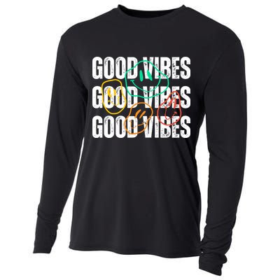 Good Vibes Smiley Retro Vintage Cooling Performance Long Sleeve Crew