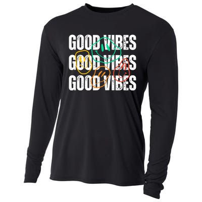 Good Vibes Smiley Retro Vintage Cooling Performance Long Sleeve Crew