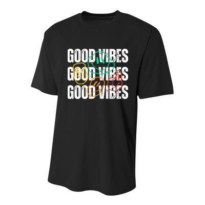 Good Vibes Smiley Retro Vintage Youth Performance Sprint T-Shirt