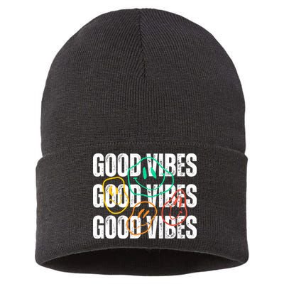 Good Vibes Smiley Retro Vintage Sustainable Knit Beanie