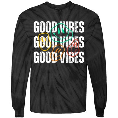 Good Vibes Smiley Retro Vintage Tie-Dye Long Sleeve Shirt