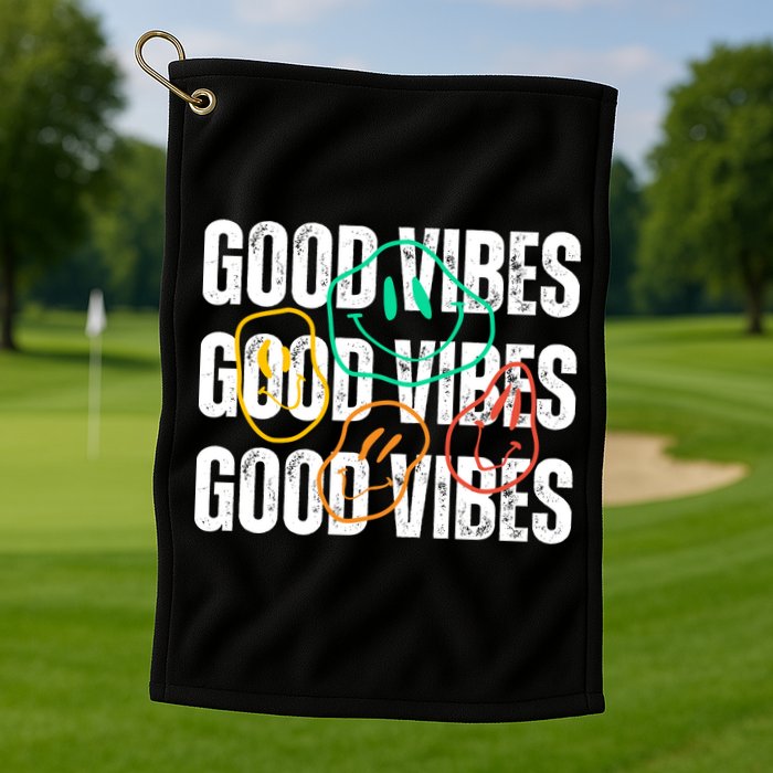 Good Vibes Smiley Retro Vintage Golf Towel