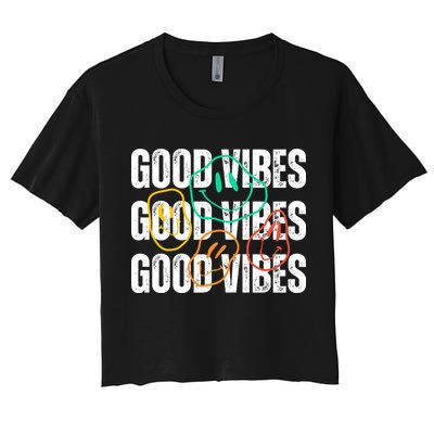 Good Vibes Smiley Retro Vintage Crop Top