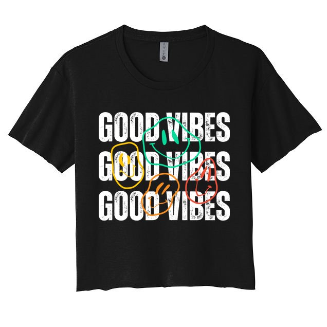 Good Vibes Smiley Retro Vintage Crop Top