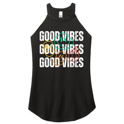 Good Vibes Smiley Retro Vintage Women's Perfect Tri Rocker Tank