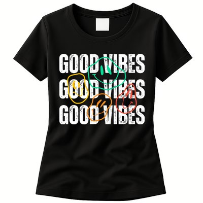 Good Vibes Smiley Retro Vintage Womens T-Shirt