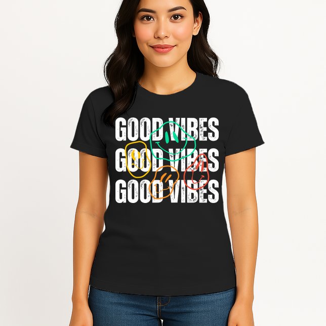 Good Vibes Smiley Retro Vintage Womens T-Shirt