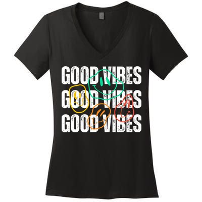 Good Vibes Smiley Retro Vintage Women's V-Neck T-Shirt