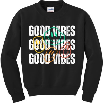 Good Vibes Smiley Retro Vintage Kids Sweatshirt