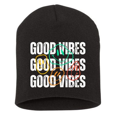 Good Vibes Smiley Retro Vintage Short Acrylic Beanie