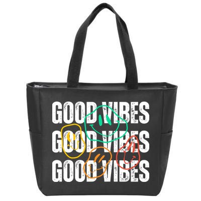 Good Vibes Smiley Retro Vintage Zip Tote Bag