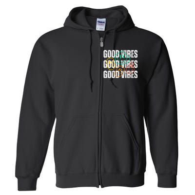 Good Vibes Smiley Retro Vintage Full Zip Hoodie