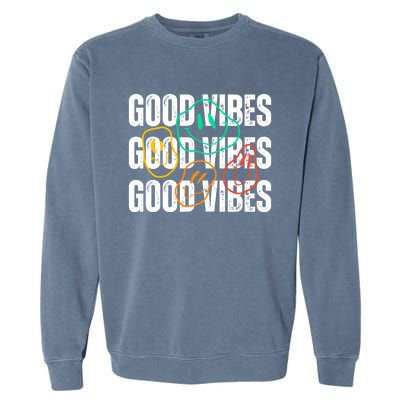 Good Vibes Smiley Retro Vintage Garment-Dyed Sweatshirt