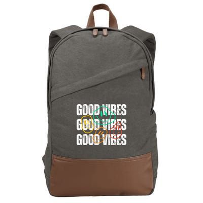 Good Vibes Smiley Retro Vintage Cotton Canvas Backpack