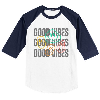 Good Vibes Smiley Retro Vintage Baseball Sleeve Shirt