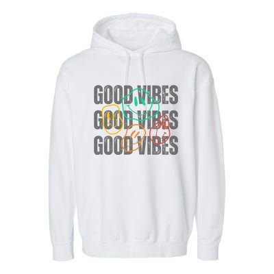 Good Vibes Smiley Retro Vintage Garment-Dyed Fleece Hoodie