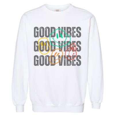 Good Vibes Smiley Retro Vintage Garment-Dyed Sweatshirt