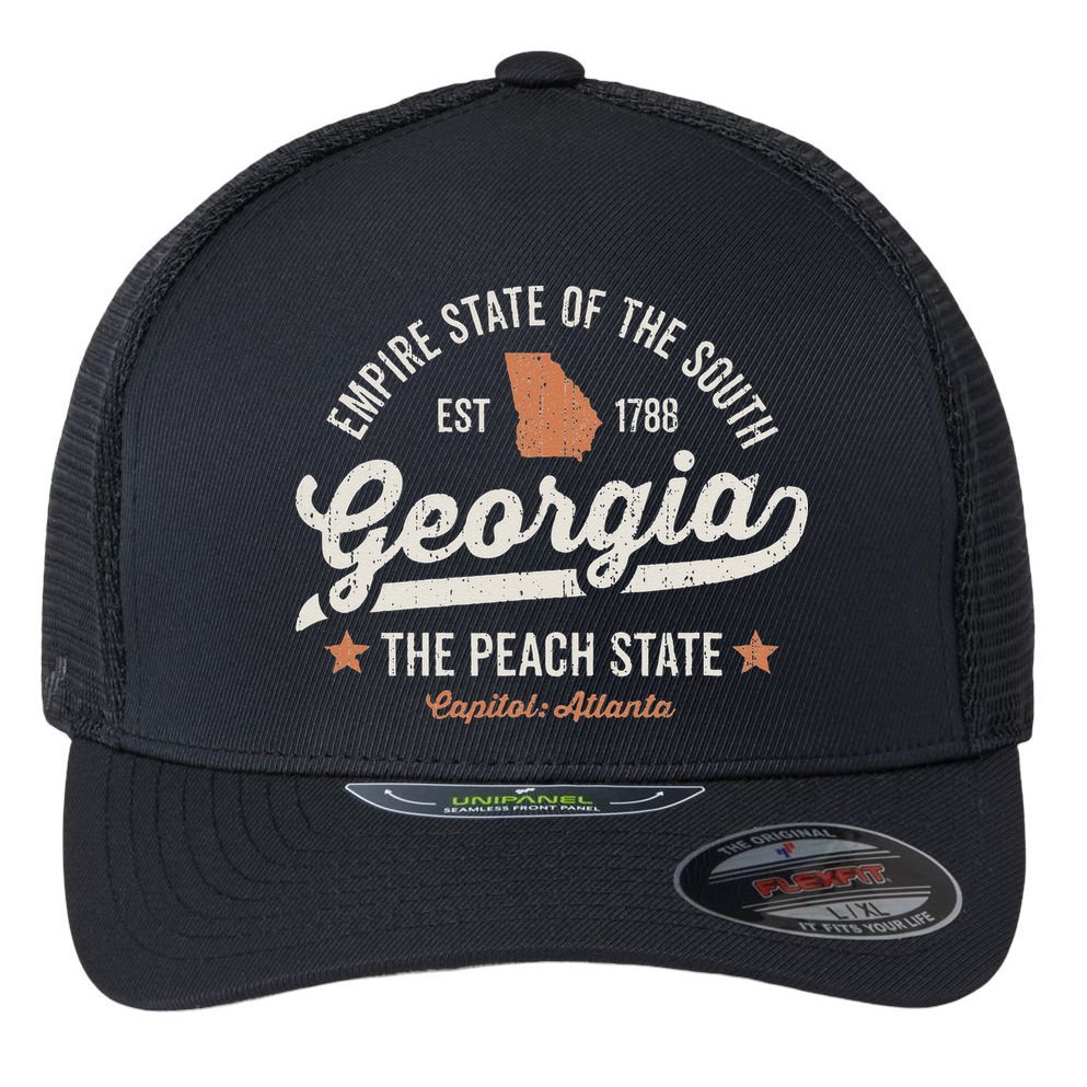 Georgia Vintage Sports Design The Peach State America Rough Flexfit Unipanel Trucker Cap