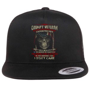 Grumpy Veteran USA Flag Flat Bill Trucker Hat