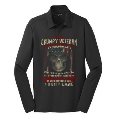 Grumpy Veteran USA Flag Silk Touch Performance Long Sleeve Polo