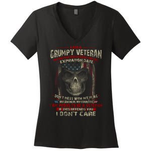 Grumpy Veteran USA Flag Women's V-Neck T-Shirt