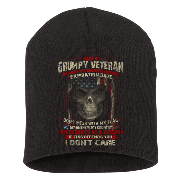 Grumpy Veteran USA Flag Short Acrylic Beanie