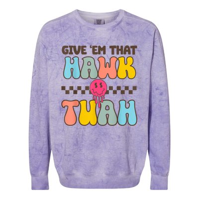 Groovy Viral Video Western Country Accent Hawk Tush Meme Gift Colorblast Crewneck Sweatshirt