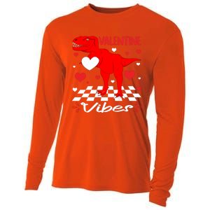 Groovy Valentines Vibes Dinosaur Valentine For Ns Gift Cooling Performance Long Sleeve Crew