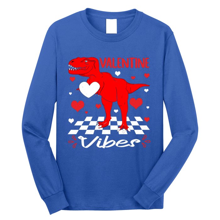 Groovy Valentines Vibes Dinosaur Valentine For Ns Gift Long Sleeve Shirt