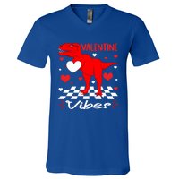 Groovy Valentines Vibes Dinosaur Valentine For Ns Gift V-Neck T-Shirt