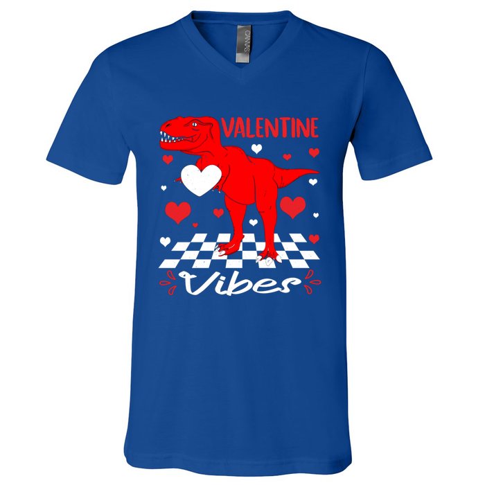 Groovy Valentines Vibes Dinosaur Valentine For Ns Gift V-Neck T-Shirt